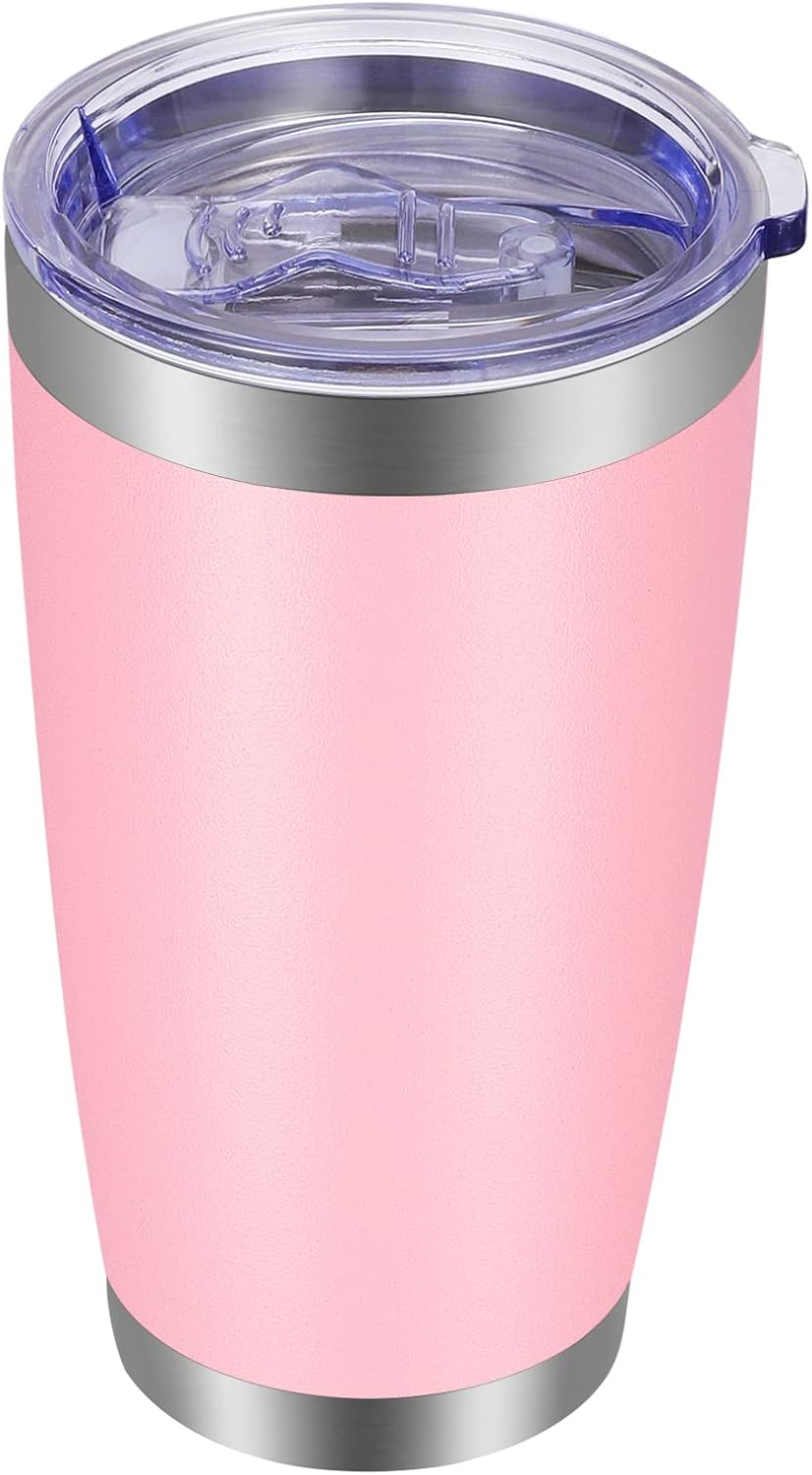 20Oz Tumbler with Lid and Straw Stainless Steel Tumbler Cup Vacuum Insulated Double Wall Travel Coffee Mug Powder Coated Coffee Cup(Pink 1 Pack)