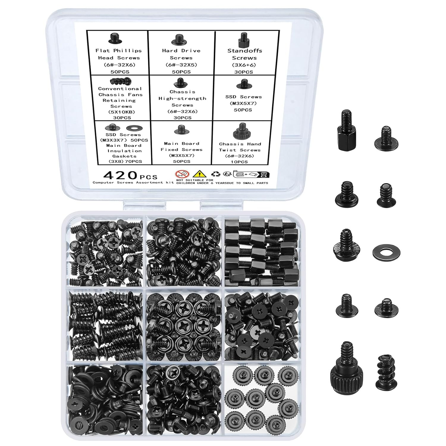 420Pcs Computer Screws, Motherboard Standoffs Kit for Motherboard Laptop Computer Case PC Fan HDD SSD Hard Drive Computer Fan Replacement Screws