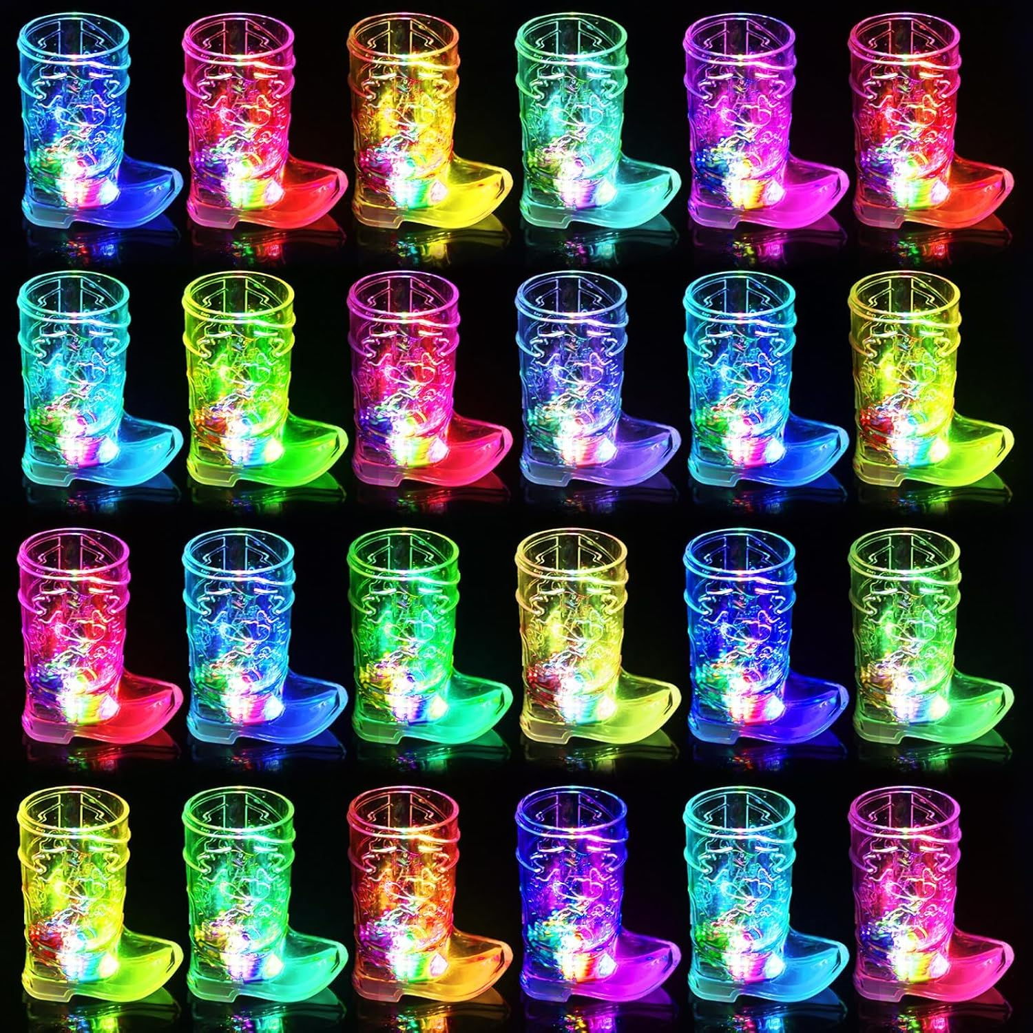 Cowboy Boot Shot Glass Set of Light up Plastic Shot Glasses 1.5 Oz Flashing Shot Cups Western Party Decorations Party Favors Adults Shot Cups for Bachelorette Party Wild West Birthday Party