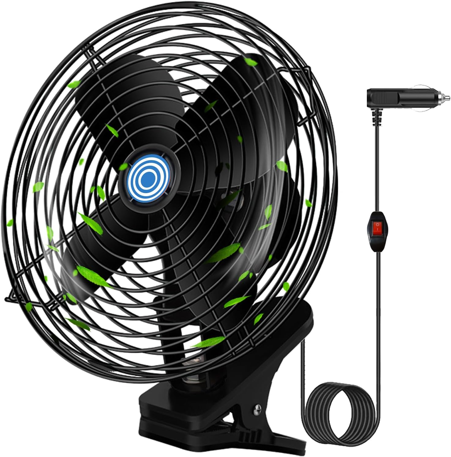 Ultra-Quiet Portable Car Fan, 8 Inch Clip-On Cigarette Lighter Fan, All Metal 12V Golf Cart Fan, Car Seat Fan, Car Cooling Fan with Clip Cigarette Lighter Plug Fortruck, Boat, Buses, Tractor,Camper