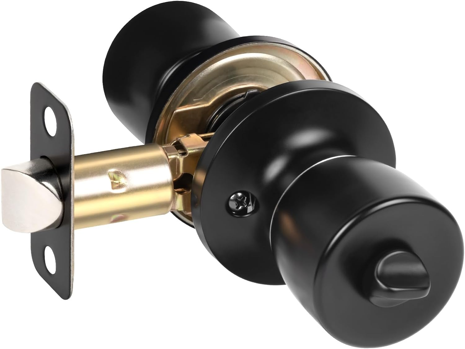 Privacy Door Knob with Lock, Matte Black Door Knob Set, Black Door Handles Interior, Keyless Doorknobs Interior Door Lock for Bedroom, Bathroom, 1 Pack