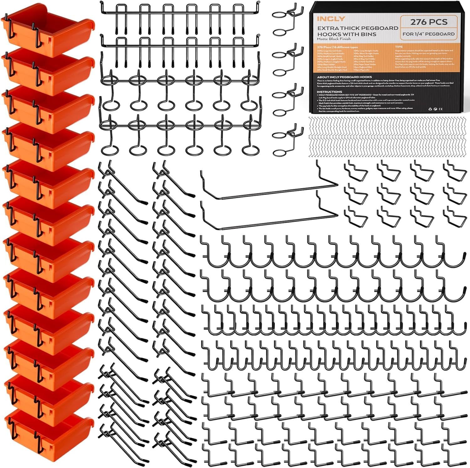 276PCS Extra Thick Pegboard Accessories Organizer Kit, 1/4