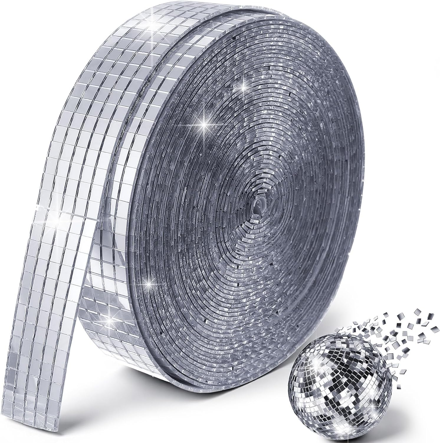 15000PCS Disco Ball Mirror Tiles Self Adhesive Mosaic Tiles for Crafts, 5x5 mm Disco Ball Tapes Stickers Small Square for Interior, Vases, Photo Frames,and DIY Decoration Accessory