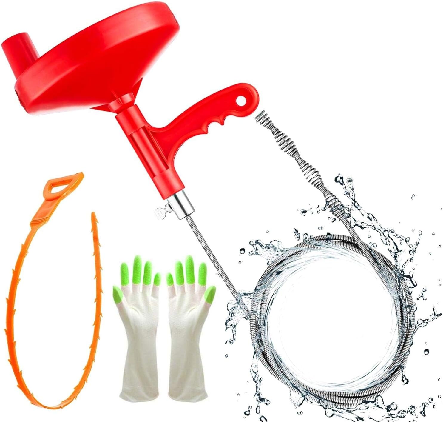 Drain Auger,25Ft Plumbing Snake,Heavy Duty Toilet Snake Drain Clog Remover for Bathroom Sink,Kitchen Cleaning,Comes with Gloves and 1 Pack Plastic Hair Snake