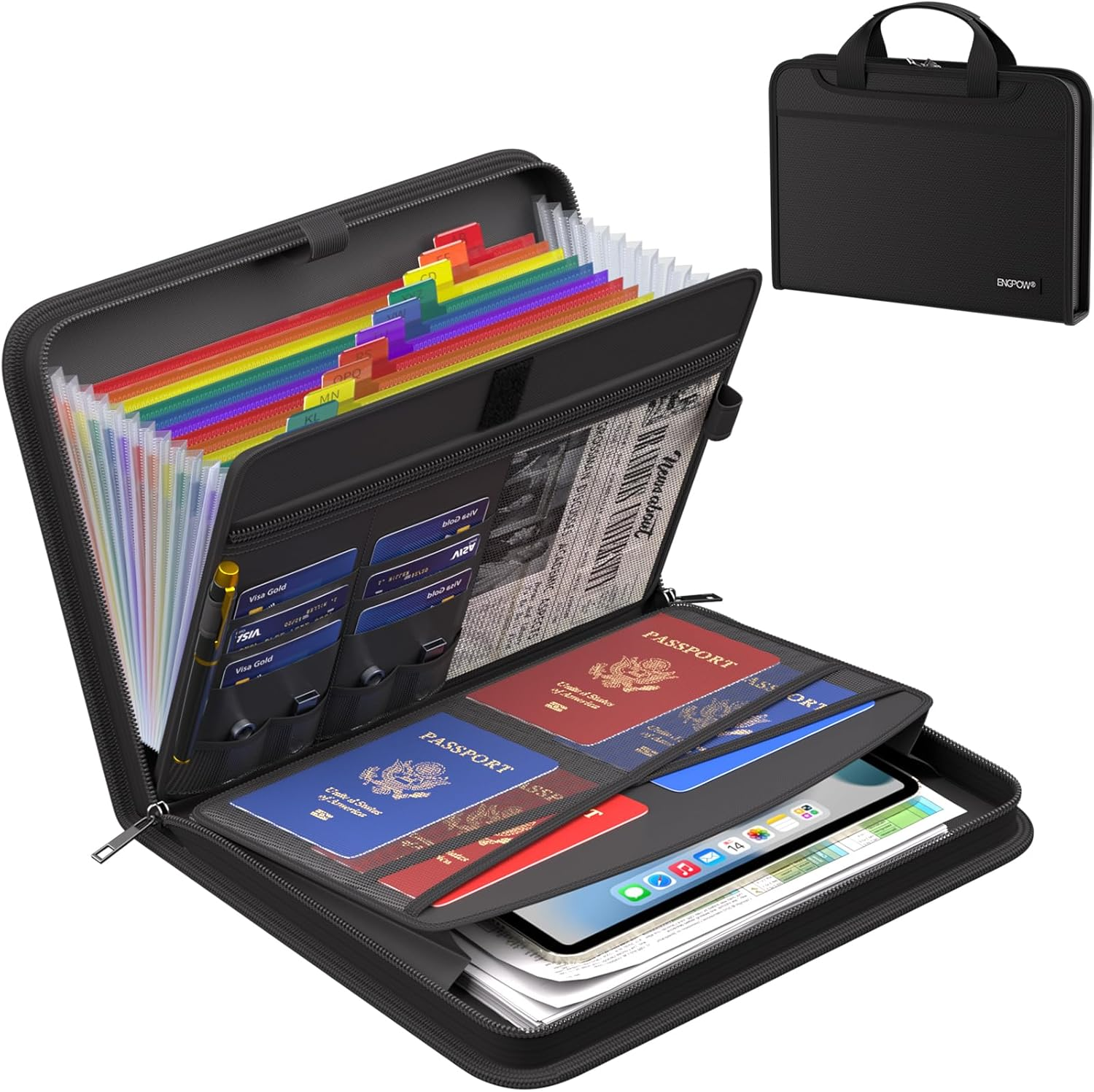 Accordion File Organizer,Fireproof Expanding File Folder with Multi Pockets,13 Colorful Pockets Document Organizer with Handle & Labels,Portable Home Travel Safe Storage for Letter A4 Files