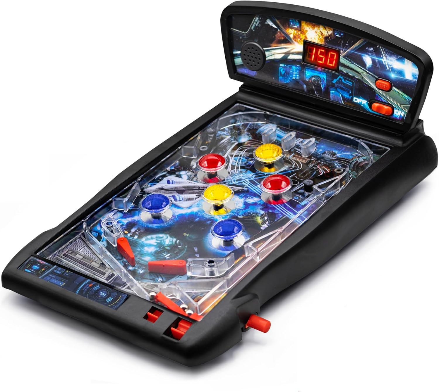New Era Pinball Game Black – Interactive Tabletop or Floor Arcade Pinball Machine for Kids & Adults – LED Scoring, Lights & Sounds, Fast & Fun 3-Ball Launch Game – Ideal Gift for Birthdays & Christmas
