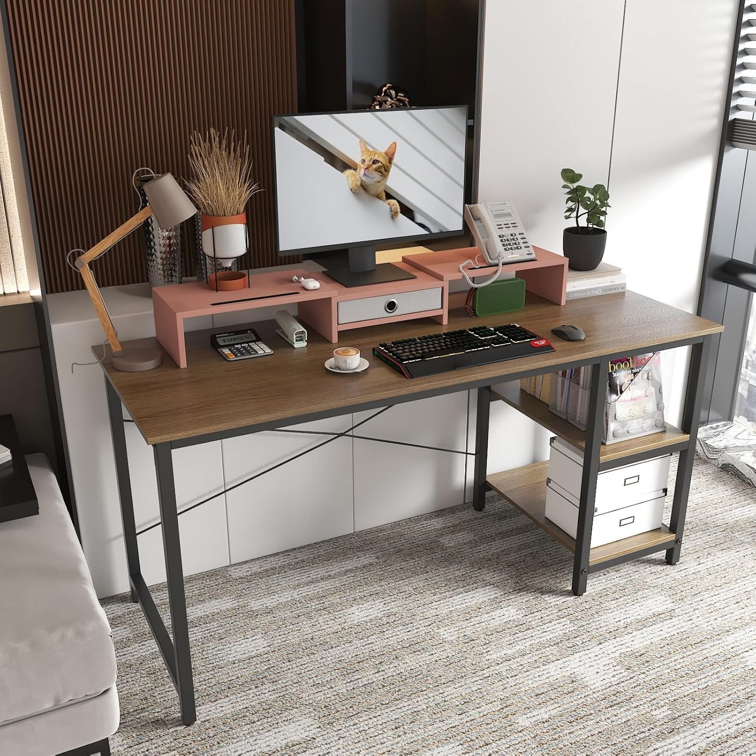 WESTREE Dual Monitor Stand with Drawer 3 Shelf Computer Monitor Riser, Deskto... - Picture 6 of 13
