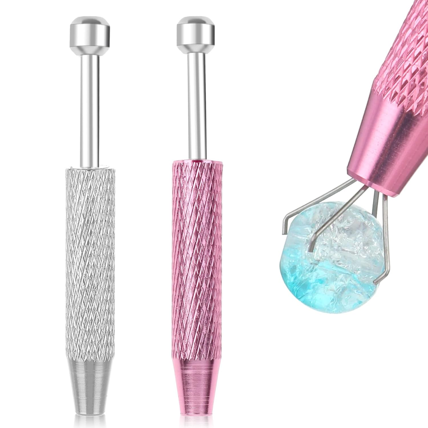 2 Pcs Piercing Ball Grabber Tool, Piercing Changing Tools 4-Claw Pick up Piercing Ball Holder, Gem Tweezers Piercing Jewelry for Jewelry Craft Small Parts Pickup(Silver+Pink)