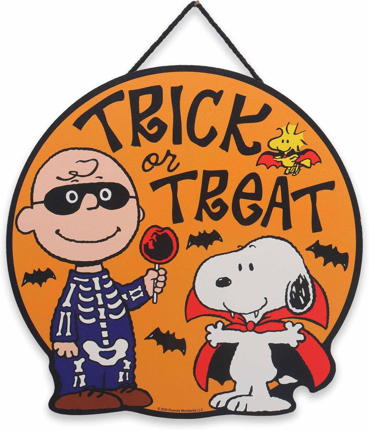 Peanuts Charlie Brown and Snoopy Trick or Treat Hanging Wood Wall Decor
