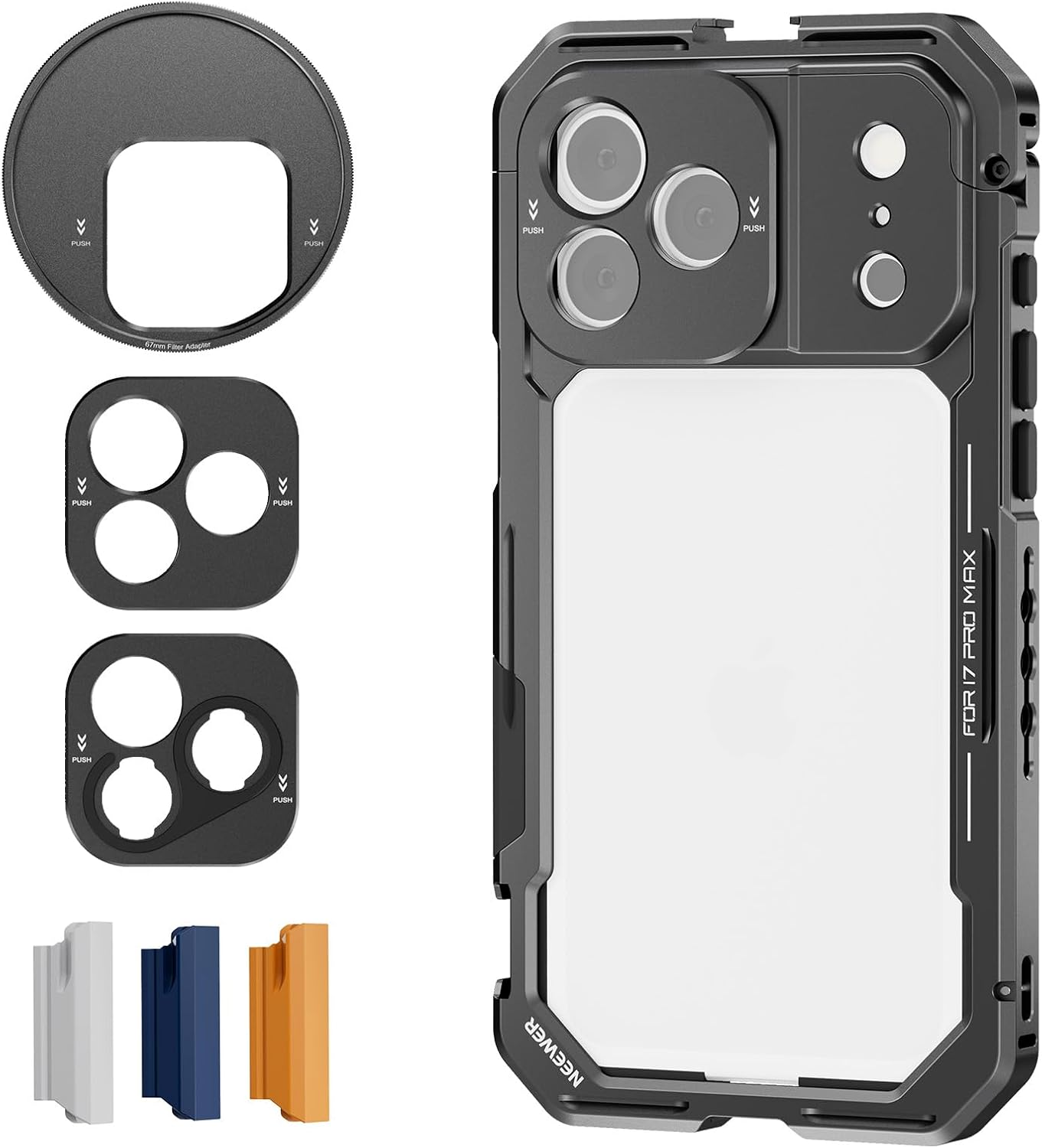 Phone Cage Compatible with Iphone 17 Pro Max, Quick Release Video Rig Stabilizer Accessories with 67Mm Filter Ring, 17Mm Lens Backplate, T Mount Adapter, 4X Camera Control Cap, PA144 (Black)