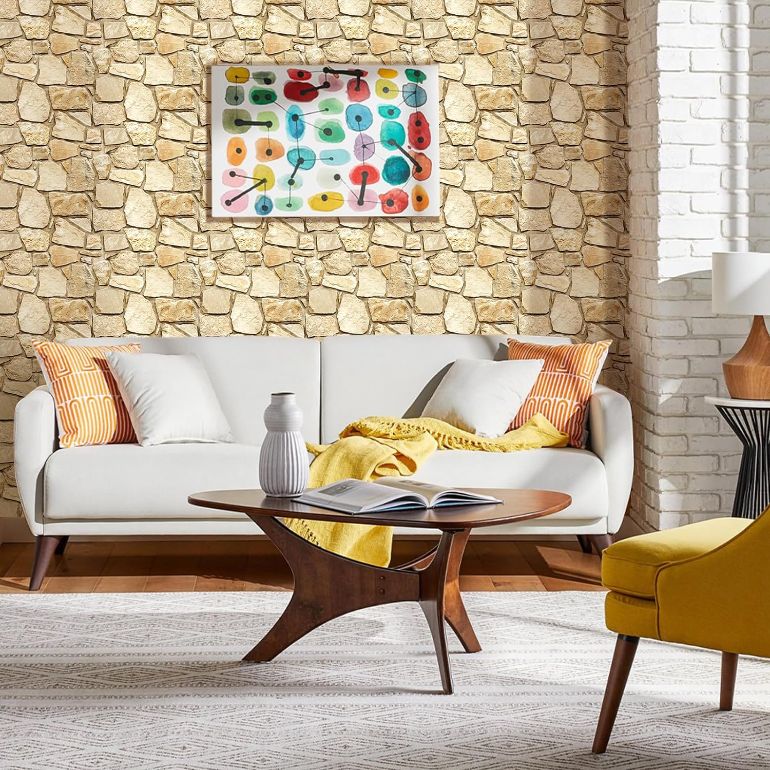 Commomy 10 Pcs 3D Faux Stone Peel and Stick Wall Tiles Wall Panels 11.8"x11.8... - Picture 4 of 14