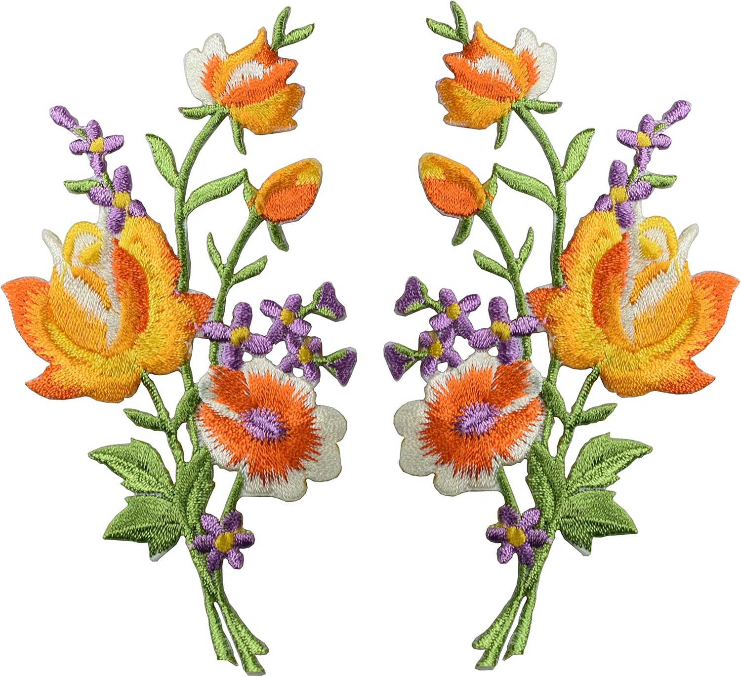 #E05093O Orange Rose Pair Flowers Floral Bouquet Boho Embroidered Appliques Iron on Patches