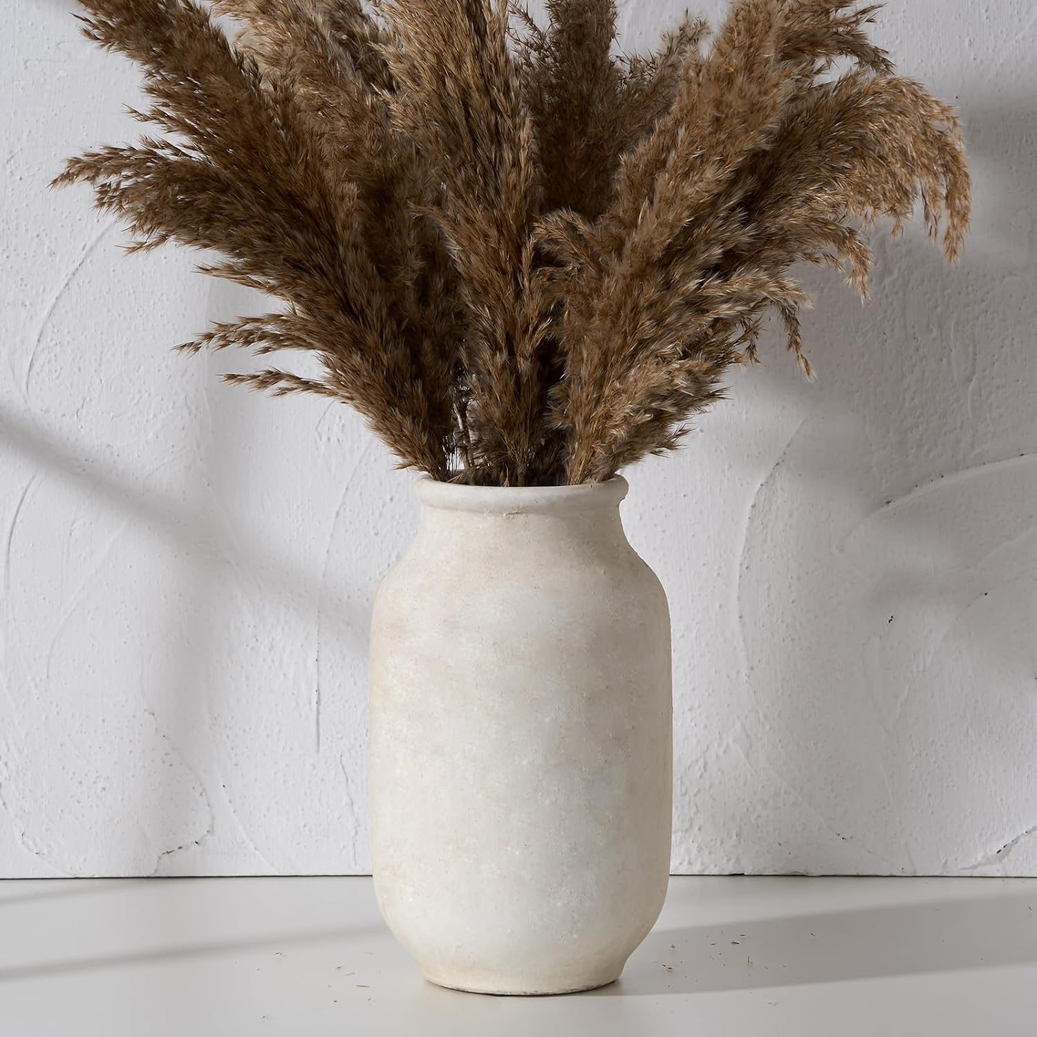 Rustic Farmhouse Flower Vase | 9.5 Inch Large Ceramic Vase | Pampas Grass Vase | Modern Farmhouse Decor Vase for Home Decor, Table, Living Room Decoration, Shelf Decor, Mantel, White