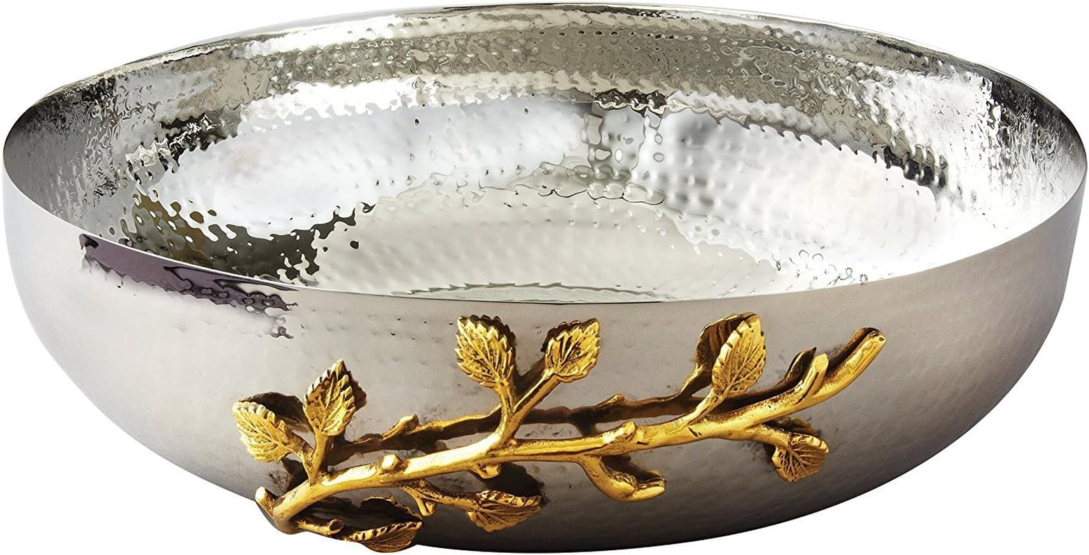 Golden Vine Hammered, 12-Inch, Silver/Gold Stainless Steel ,Salad Bowl