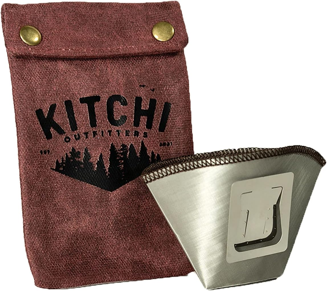 Lightweight Stainless Camping Backpacking and Hiking Pour over Coffee Dripper with Canvas Storage Pouch, 6 X 4 Inch, Maroon