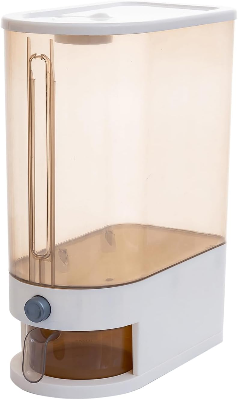 Gagee 22 Lbs Rice Dispenser, Large Grain Container Storage with Lid Measuring Cylinder Moisture Proof Household Cereal Dispenser Bucket for Kitchen Soybean Corn,Brown