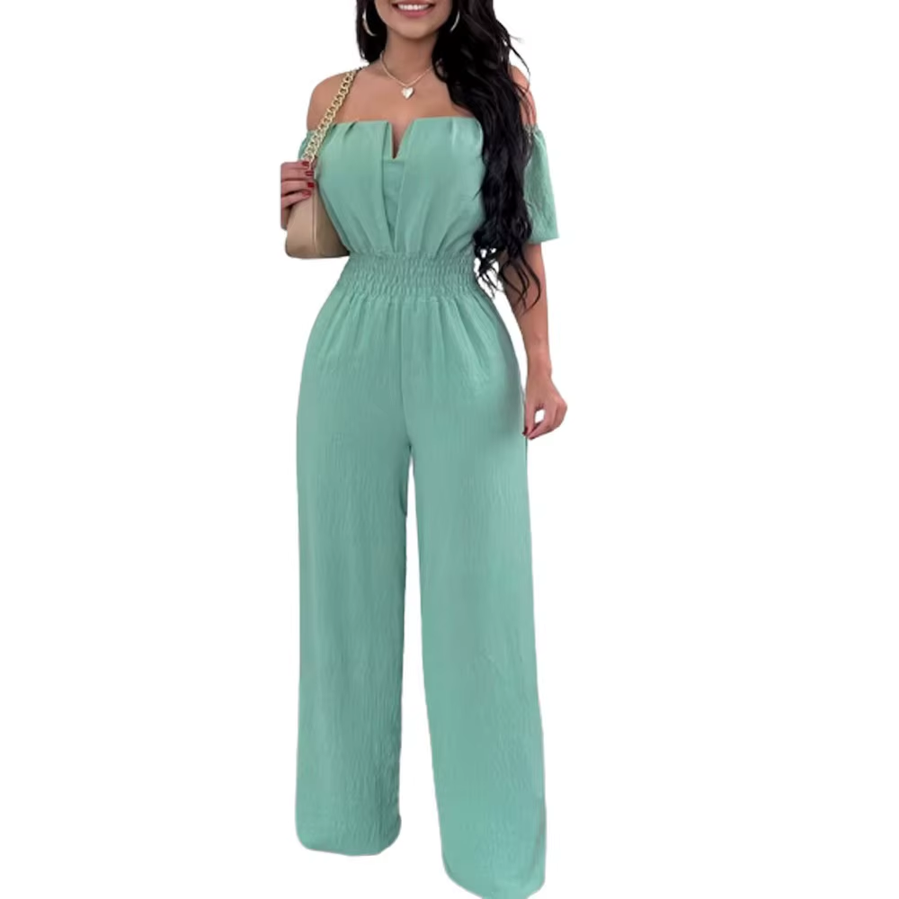 Wholesale 2025 New Women'S Summer Casual Jumpsuits V-Neck High Waist and Wide Pants Breathable Loose Fit Jumpsuit