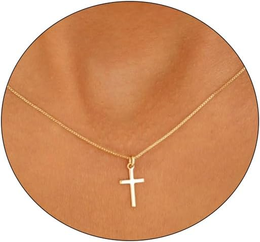 Cross Necklace for Women 14K Gold Silver Plated Dainty Small Cross Pendant Choker Simple Trendy Cute Cross Charm Chain Necklace Easter Basket Stuffers Baptism Religious Faith Jewelry Gift
