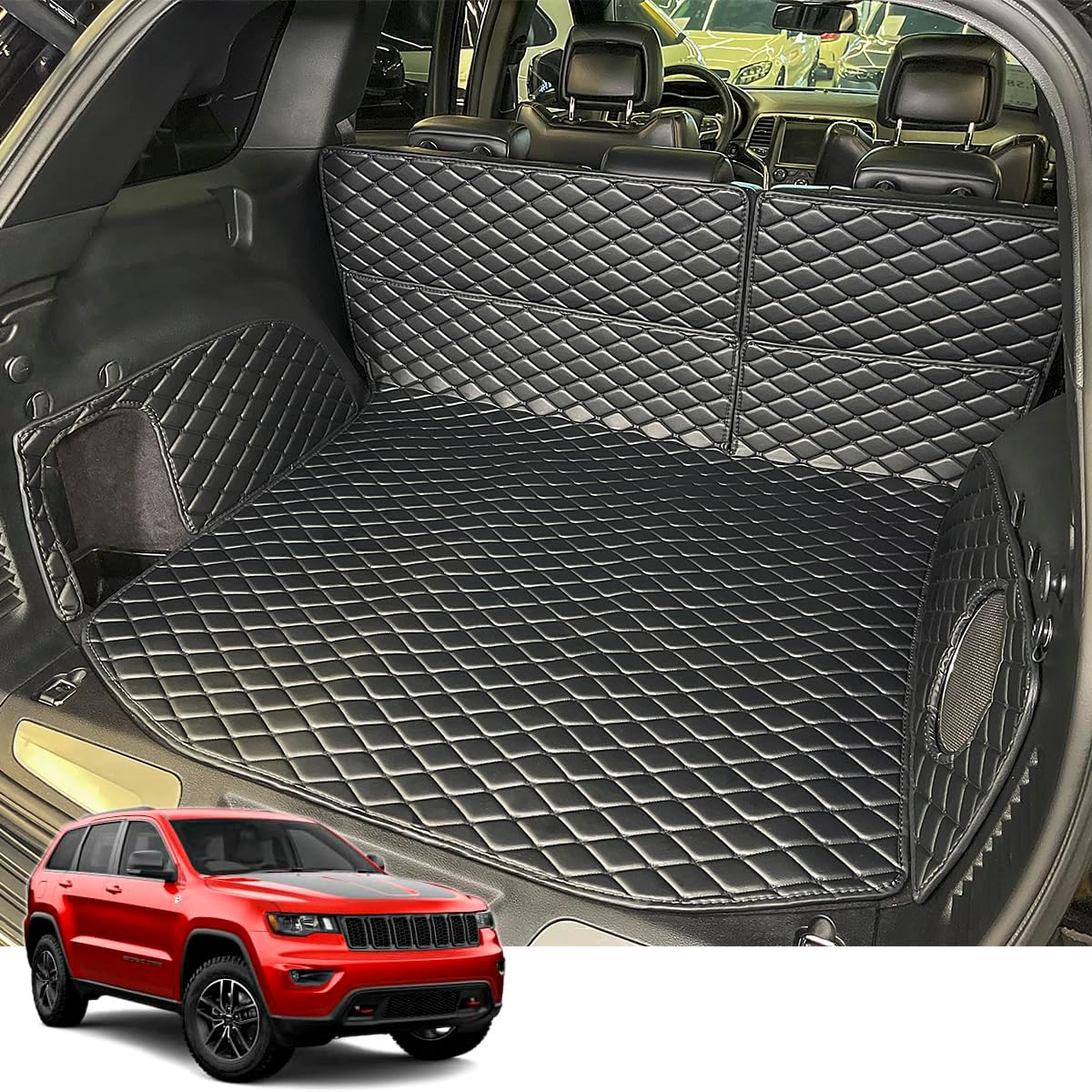Cargo Liners Compatible for 2011-2021 Jeep Grand Cherokee Trunk Mat and Rear Backrest Mat All Weather Anti-Slip