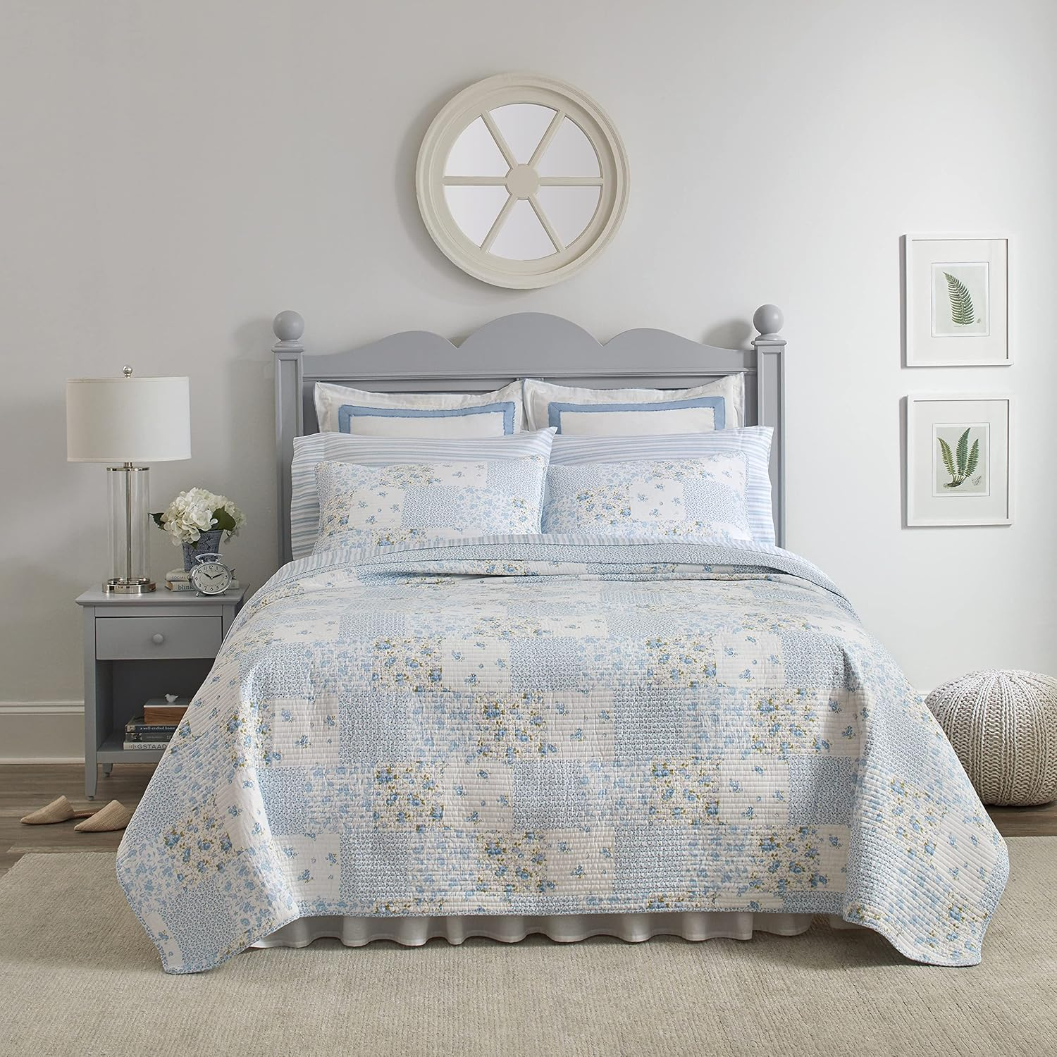 - Twin Quilt Set, Cotton Reversible Bedding with Matching Sham, Bedroom Decor Ideal for All Seasons (Kenna Blue, Twin)