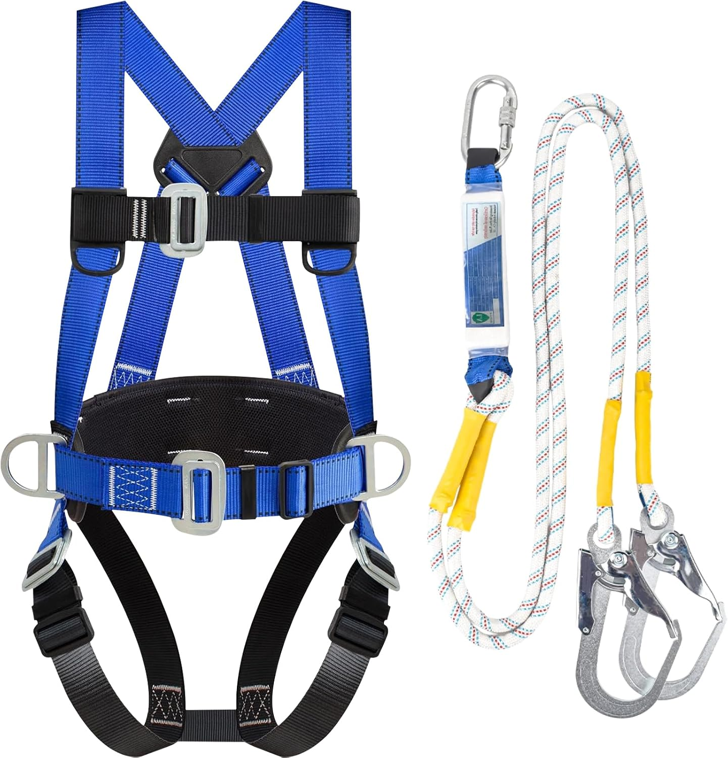 Safety Harness Fall Protection Kit, Harness, Climbing Harness, Full Body Roofing Harness with Shock Absorbing Lanyard, Padded, for Aerial Work Roofing Electrician, Home Safe