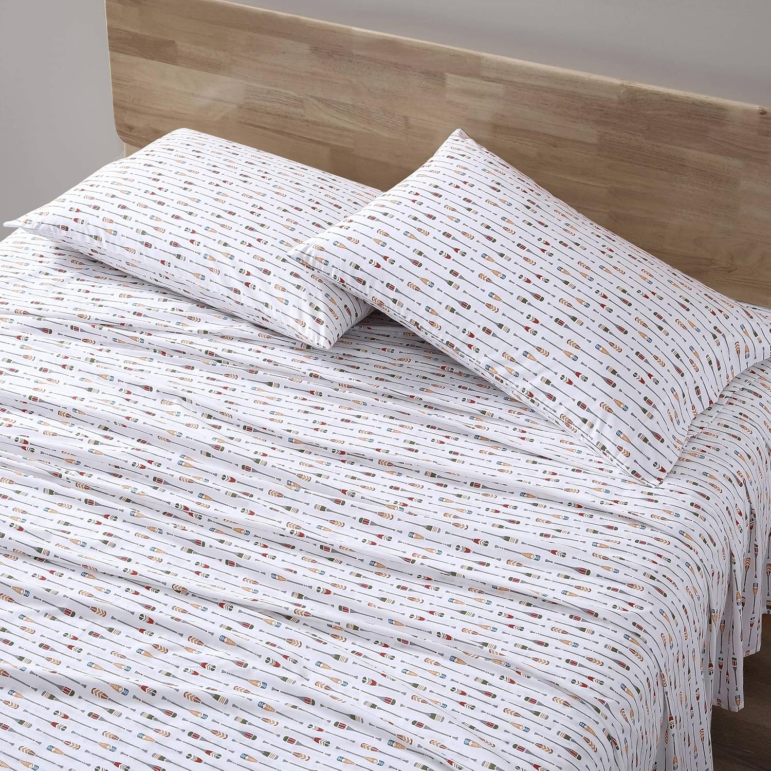 - Queen Sheet Set, Cotton Percale Bedding Set, Crisp & Cool, Lightweight & Breathable (Canoe Lake Paddle White, Queen)