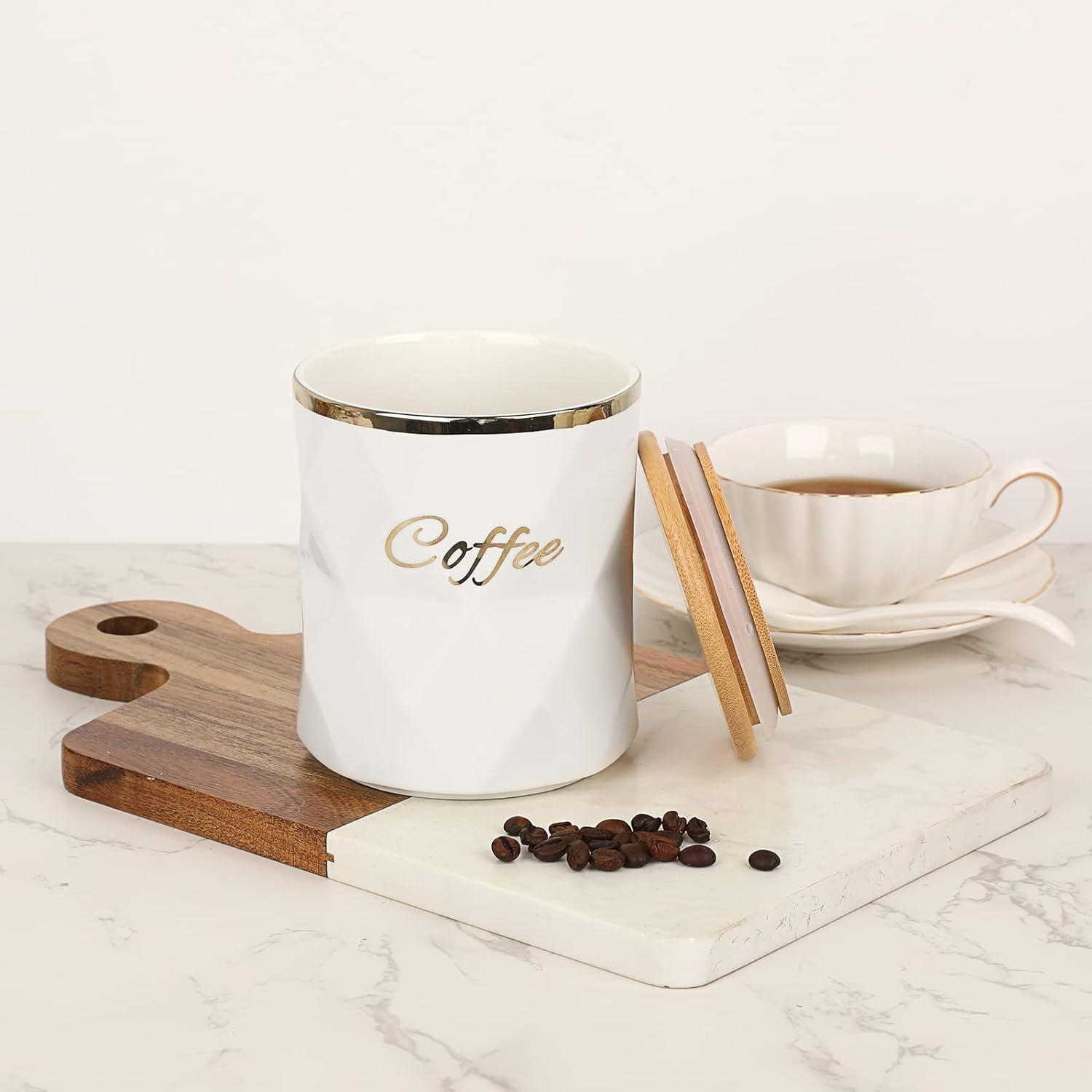 JUXYES Set of 3 Ceramic Canisters Set for Sugar Coffee Tea, Luxurious Storage... - Picture 8 of 14