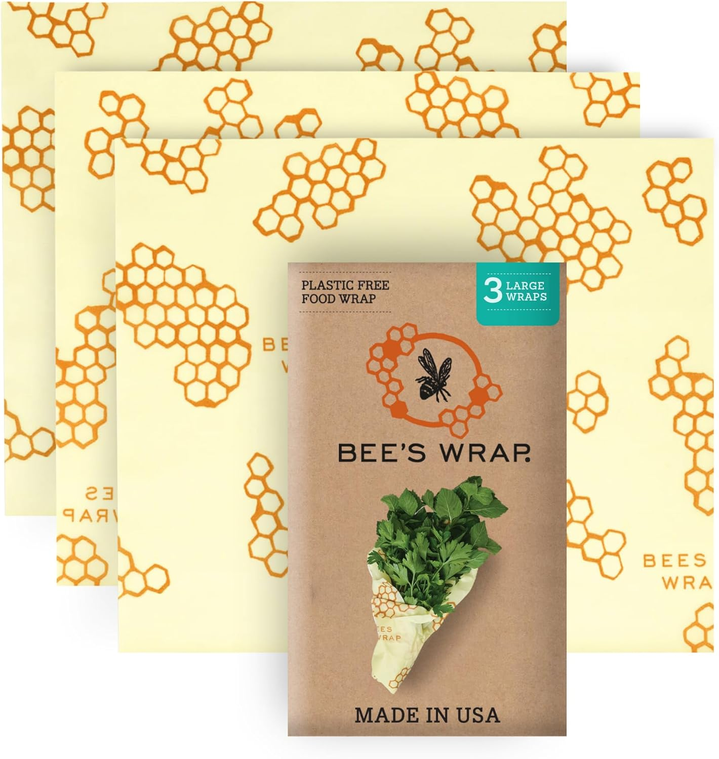 Bee'S Wrap Beeswax Wraps for Food - Honeycomb Large 3 Pack Made in USA Reusable & Organic Food Wraps, Sandwich Wrap & Bowl Covers - Eco-Friendly Alternative to Aluminum Foil & Plastic Wrap