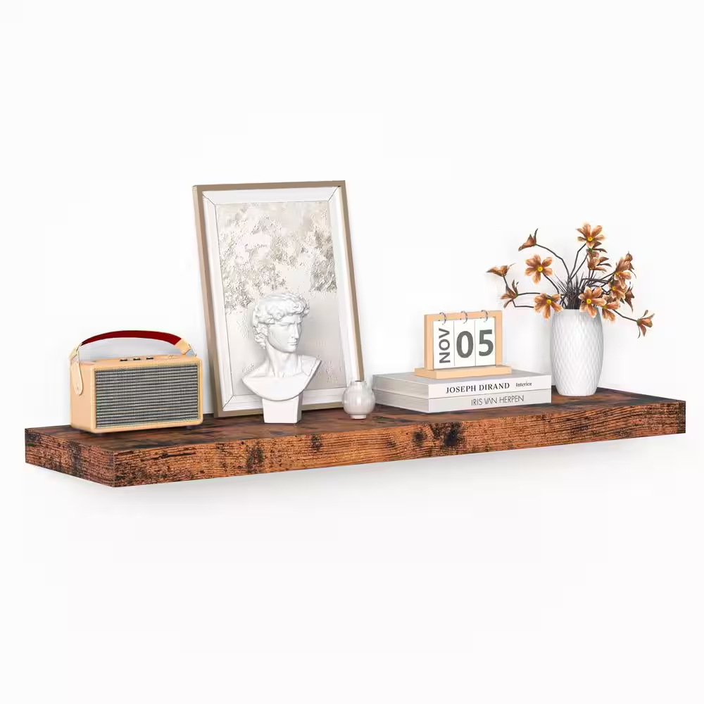 36 In. W X 10.3 In. D Rustic Brown Floating Decorative Wall Shelf