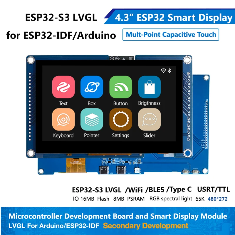 ESP32-S3 Ar-duino HMI 8M PSRAM 16M Flash 4.3 Inch 480*272 RGB LCD TFT Module for LVGL WIFI Bluetooth Smart Display Touch Screen