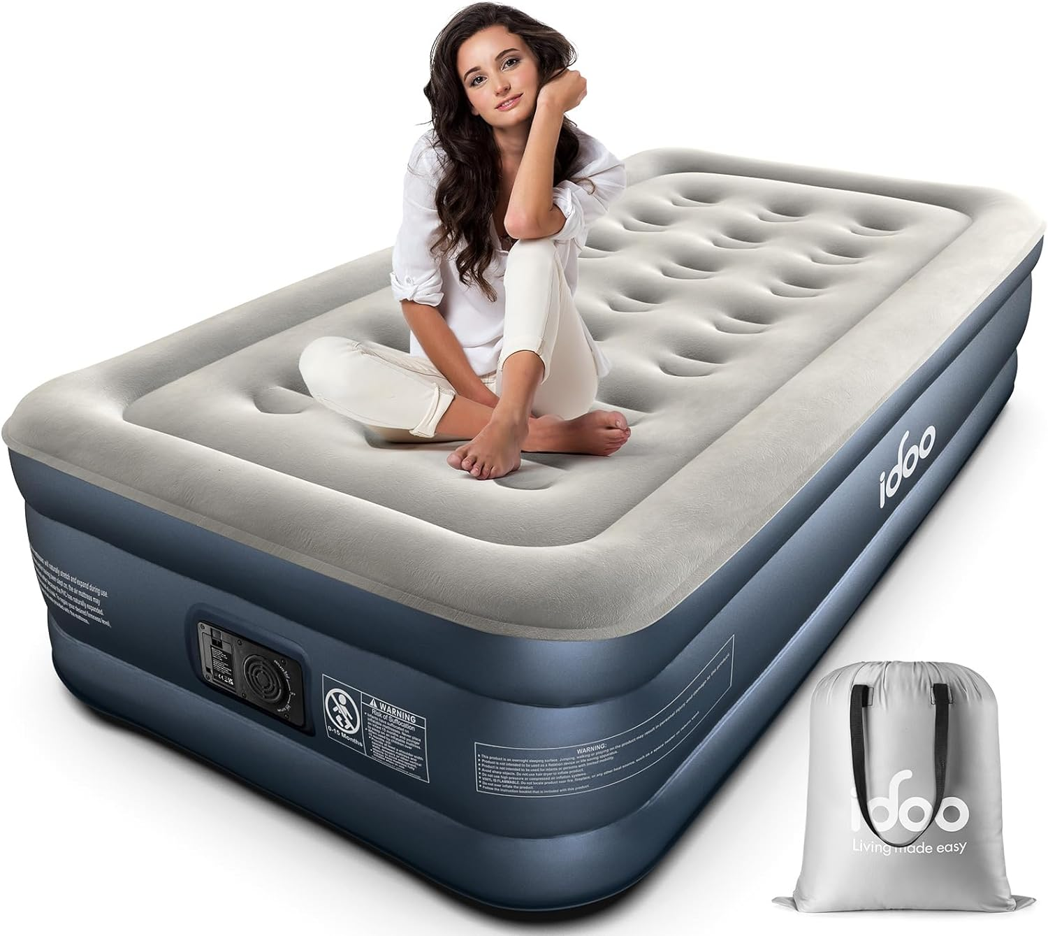 iDOO Queen Size Air Mattress, Inflatable Airbed with Built-in Pump, 3 Mins Qu... - Picture 10 of 14