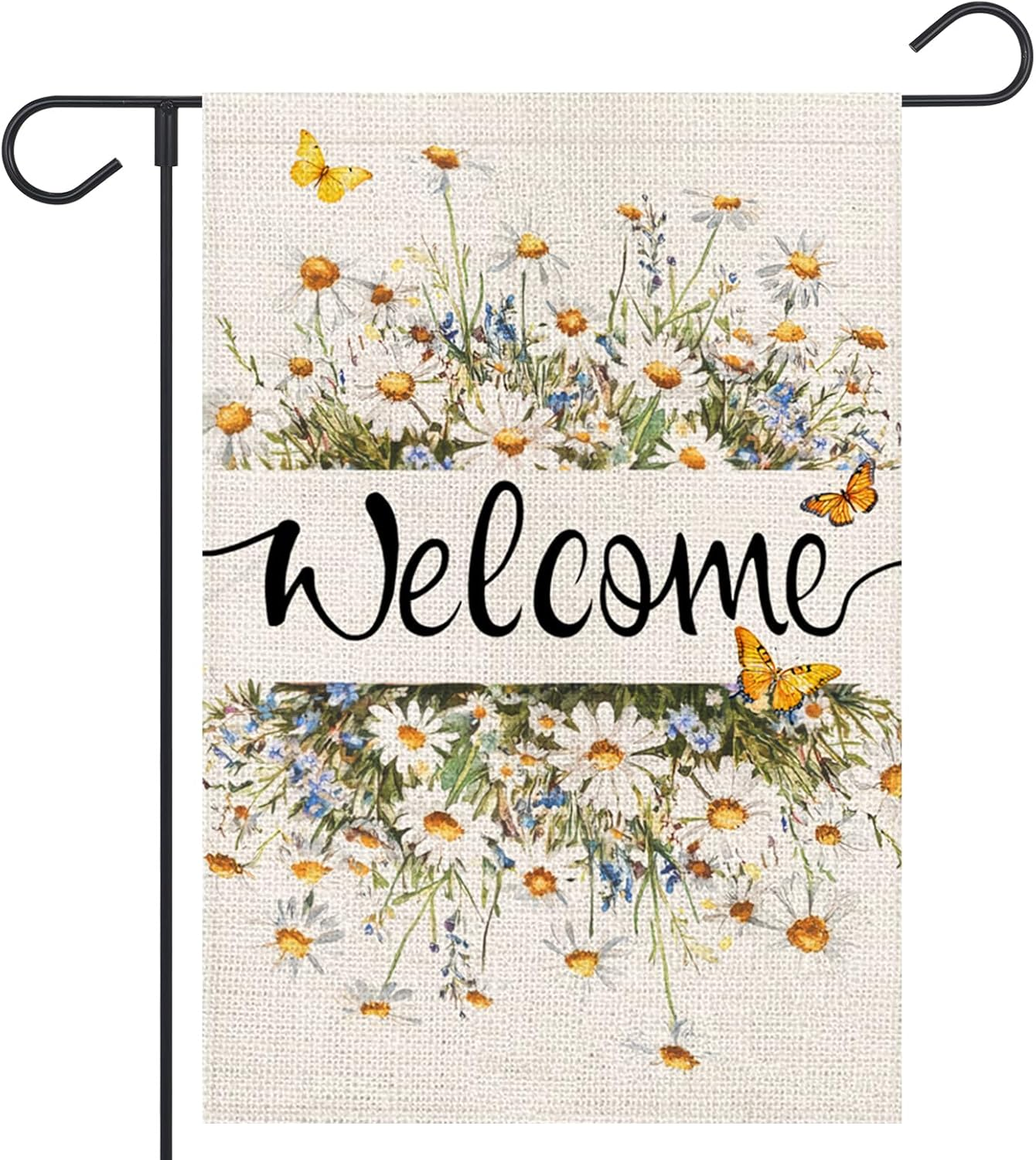 Spring Welcome Garden Flag 12X18 Inch Double Sided Daisy Floral Butterfly Summer outside Flag for Yard Outdoor Seasonal Decoration