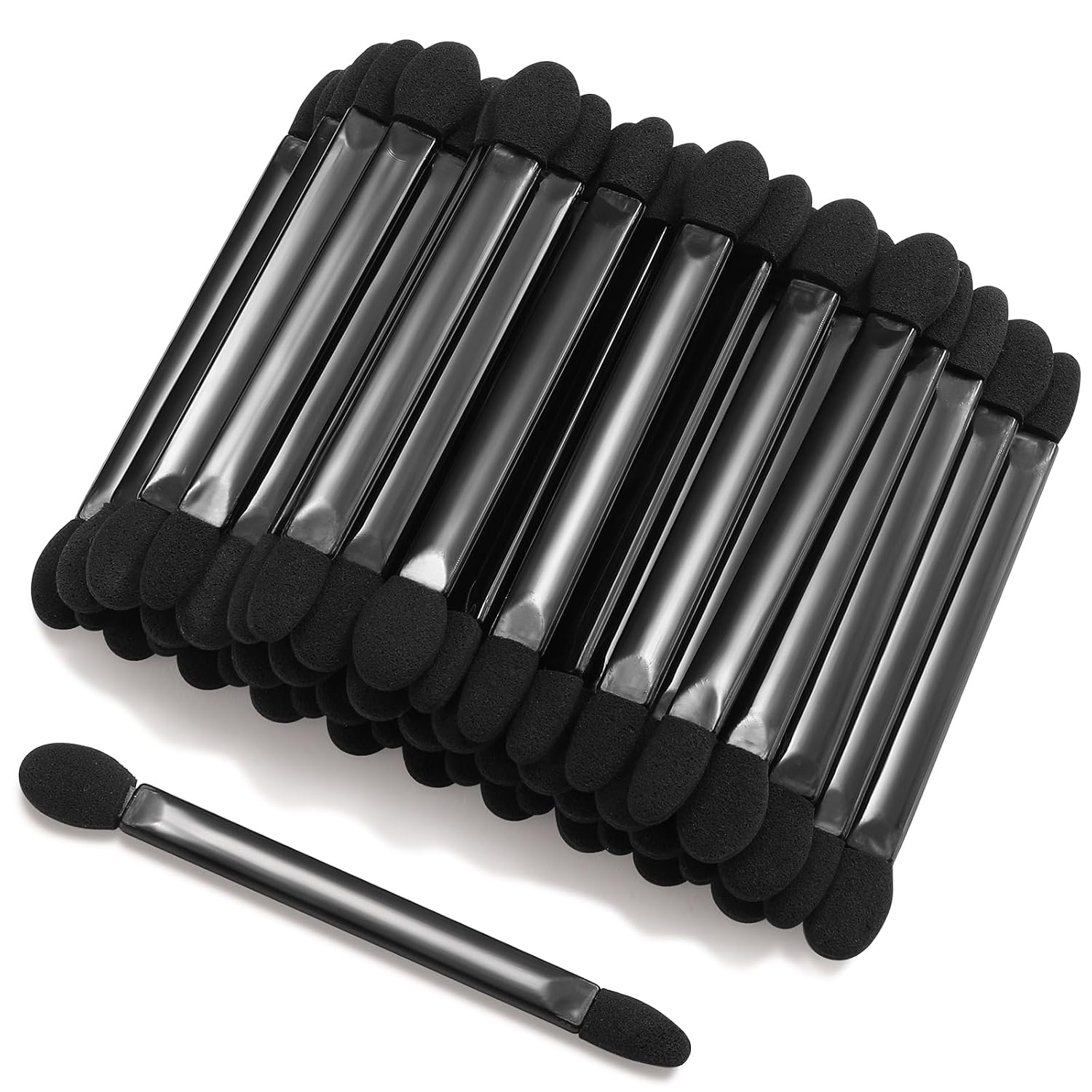 50 PCS Professional Disposable Dual Side Sponge Eyeshadow Brush, Double Head Eye Shadow Brushes Makeup Applicator Cosmetic Tools(Length: 9.5 Cm, Flat Handle, Black)