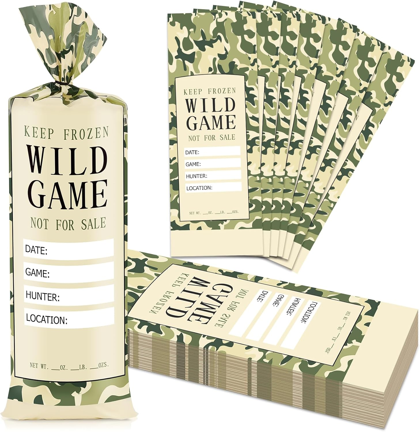 140 Pack Wild Game Meat Bags for Freezer, 1 Lb Ground Meat Bags, Wild Game Meat Bag to Protect Your Meat from Freezer Burn, Camouflage
