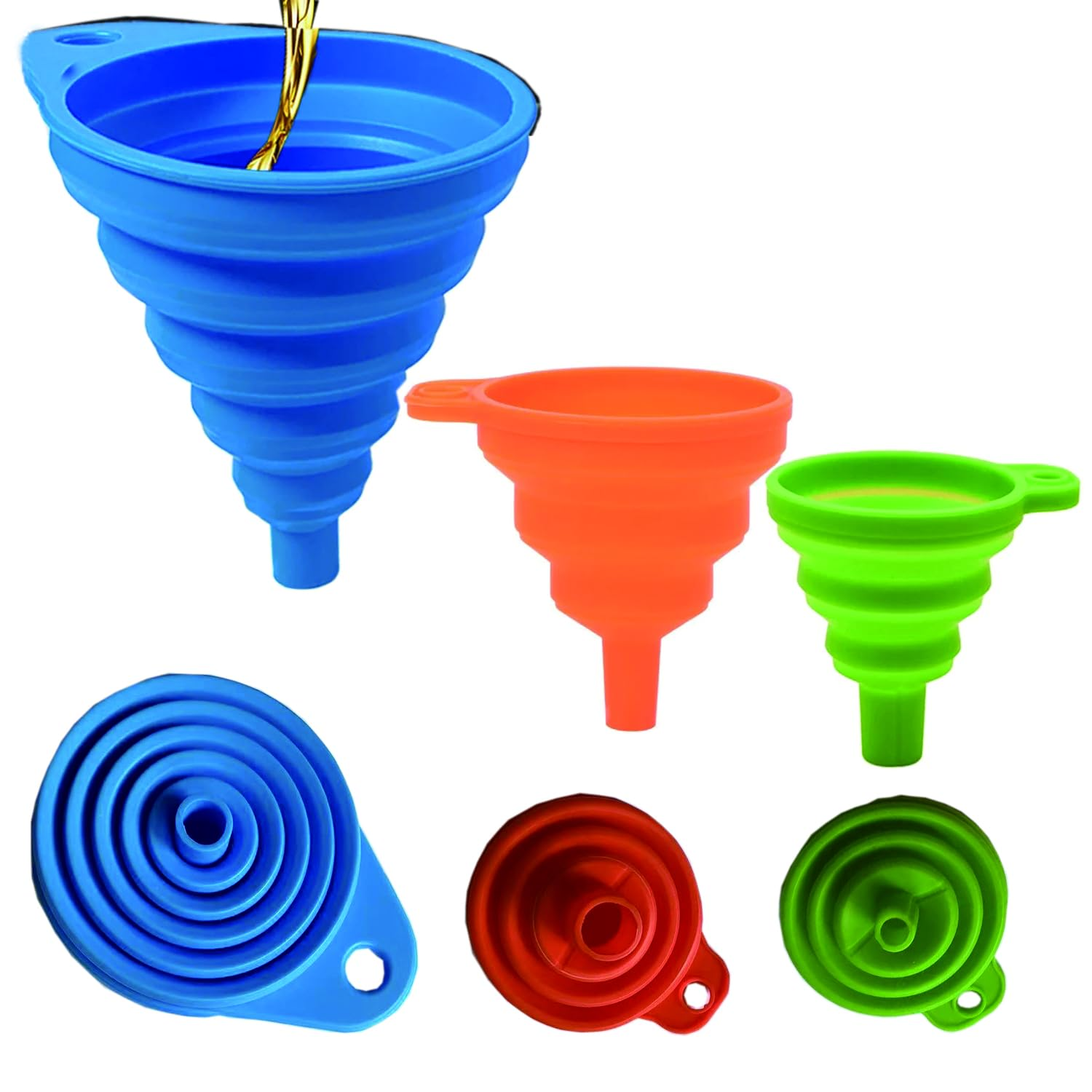 Kitchen Funnel Set of 3,Small,Medium and Large,Kitchen Gadgets Accessories Foldable Silicone Collapsible Food Grade Funnels for Kitchen Use Daily Cooking Filling Bottles Liquid Powder Transfer