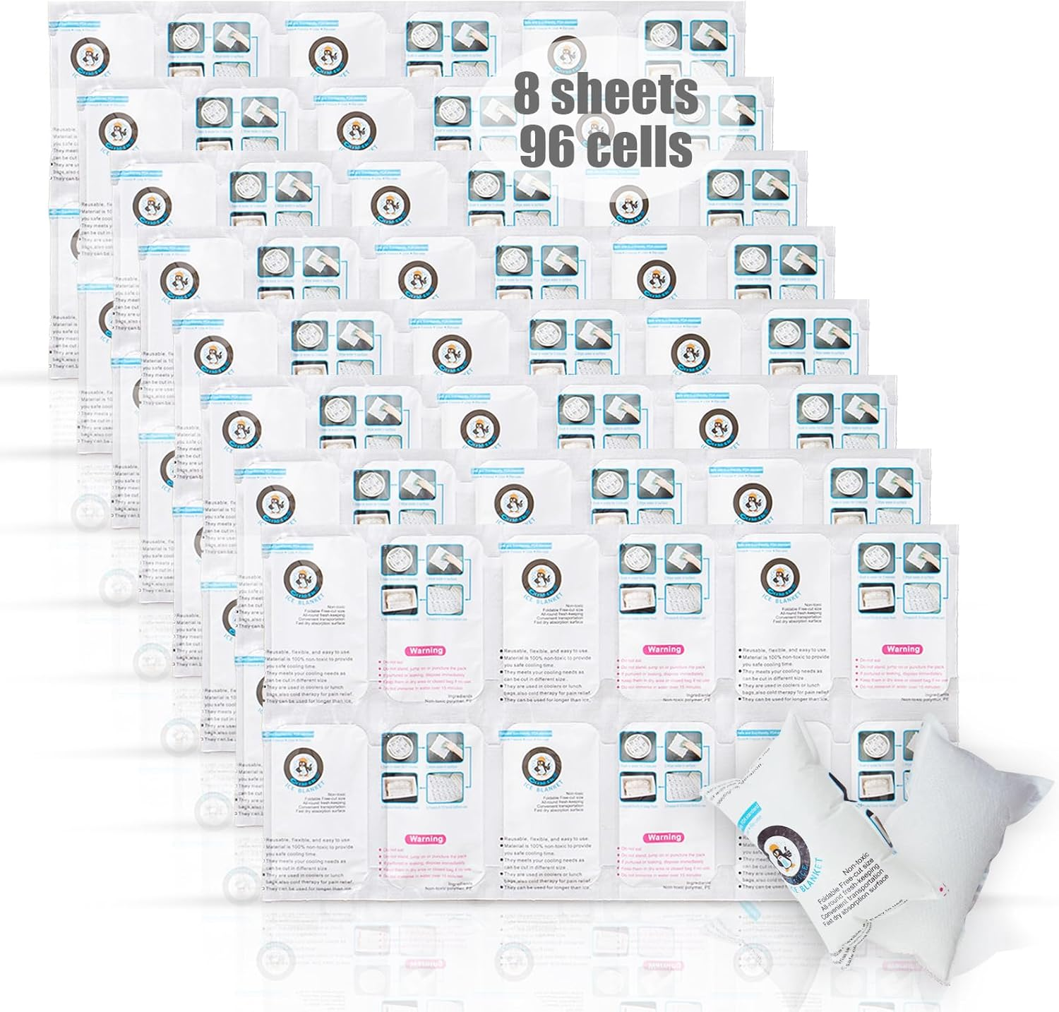 Shipping Ice Packs Small Cold Packs for Food Shipping, Long Lasting Dry Ice Packs for Coolers, Reusable Ice Sheets for Coolers Freezer Packs, 96 Cells