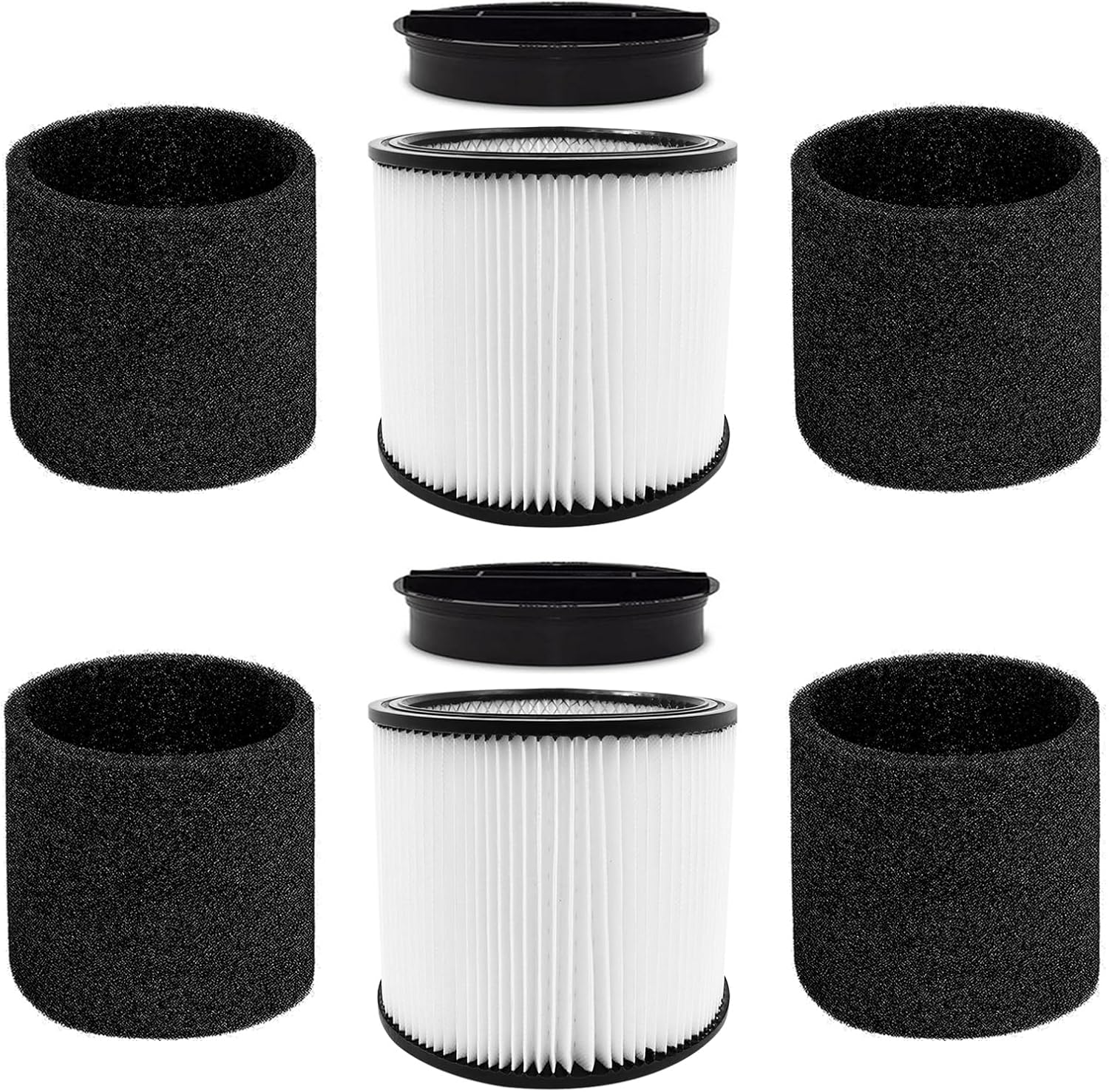 90304 Replacement Filter for Shop Vac 90304, 90350, 90333, 90585, 5 Gallon and above Wet/Dry Vacuum Cleaners (2 Replacement Filter+2 Lids+4 Foam Sleeve Filters)