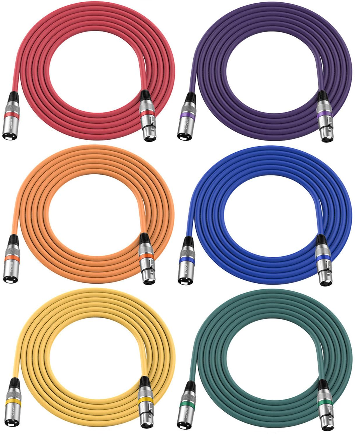 XLR Cables 10 Ft, 6 Pack 3-Pin XLR Male to Female Microphone Cable, Compatible with Microphones, Mic Mixer, Speakers and More, Multi-Color 10 Feet