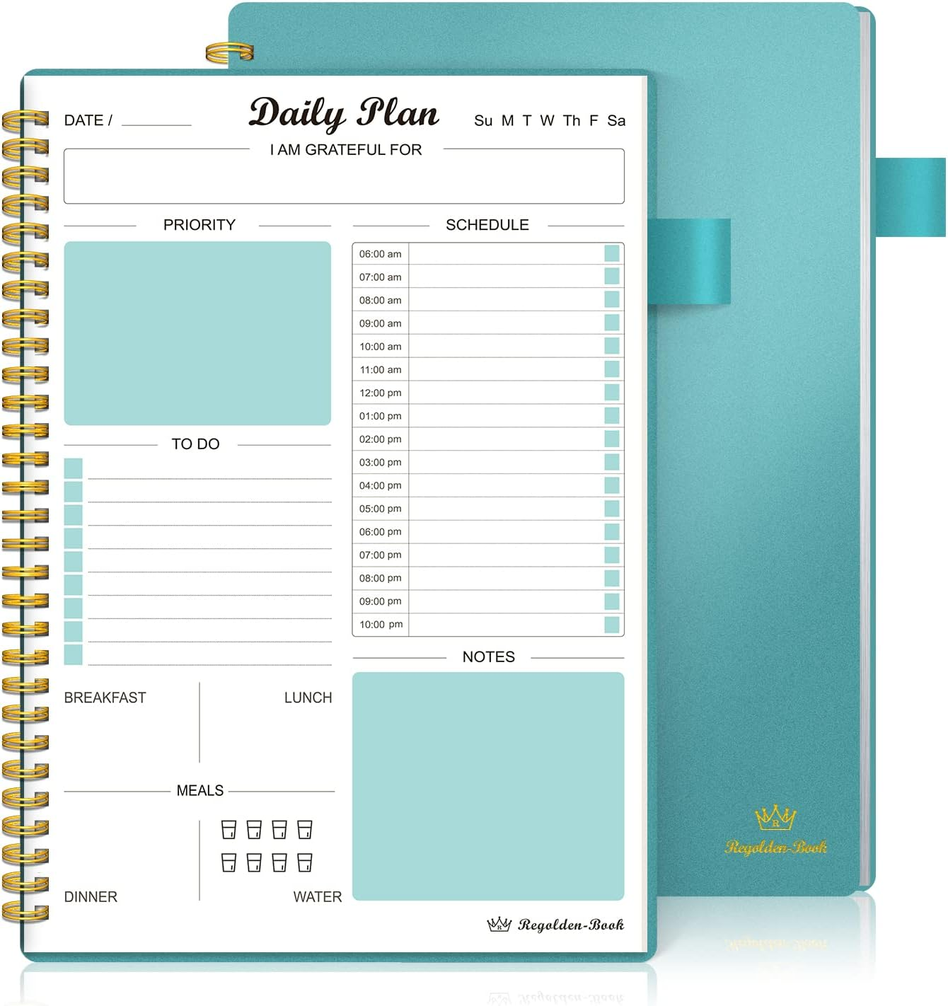 Daily Planner Undated, to Do List Notebook with Hourly Schedule Calendars Meal, Spiral Appointment Organizers Notebook for Man/Women, Pocket,Pen Loop, 160 Pages (7X10