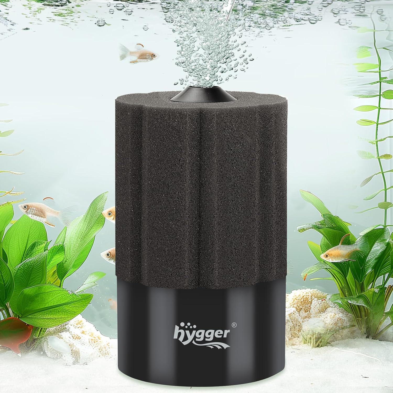 Hygger Aquarium Sponge Filter 55-125 Gallon Fish Tank Filter for Breeding Fry Shrimp Snails Betta Air-Powered Filter with Reusable Biochemical Ball Spare Sponge Foam Filter