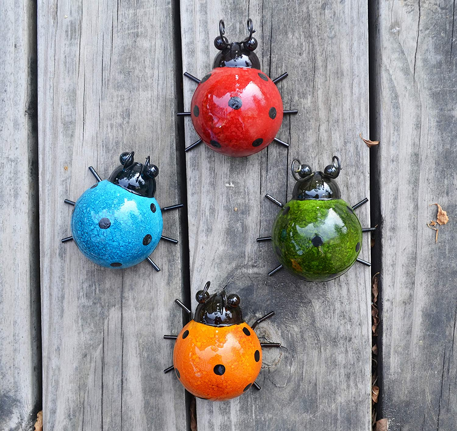Metal Garden Wall Art Decorative Set of 4 Cute Ladybugs Outdoor Wall Sculptures