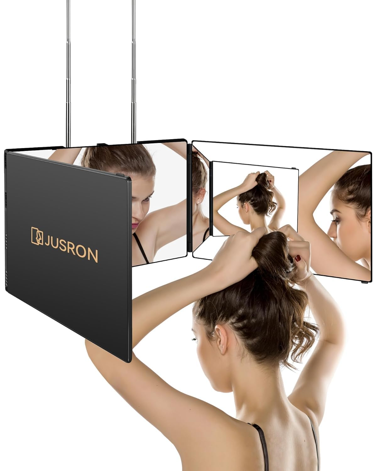 360 Viewing Angle Self Hair Cutting Mirror, Clear Anti-Fog HD Glass (Black without LED without Accessories)