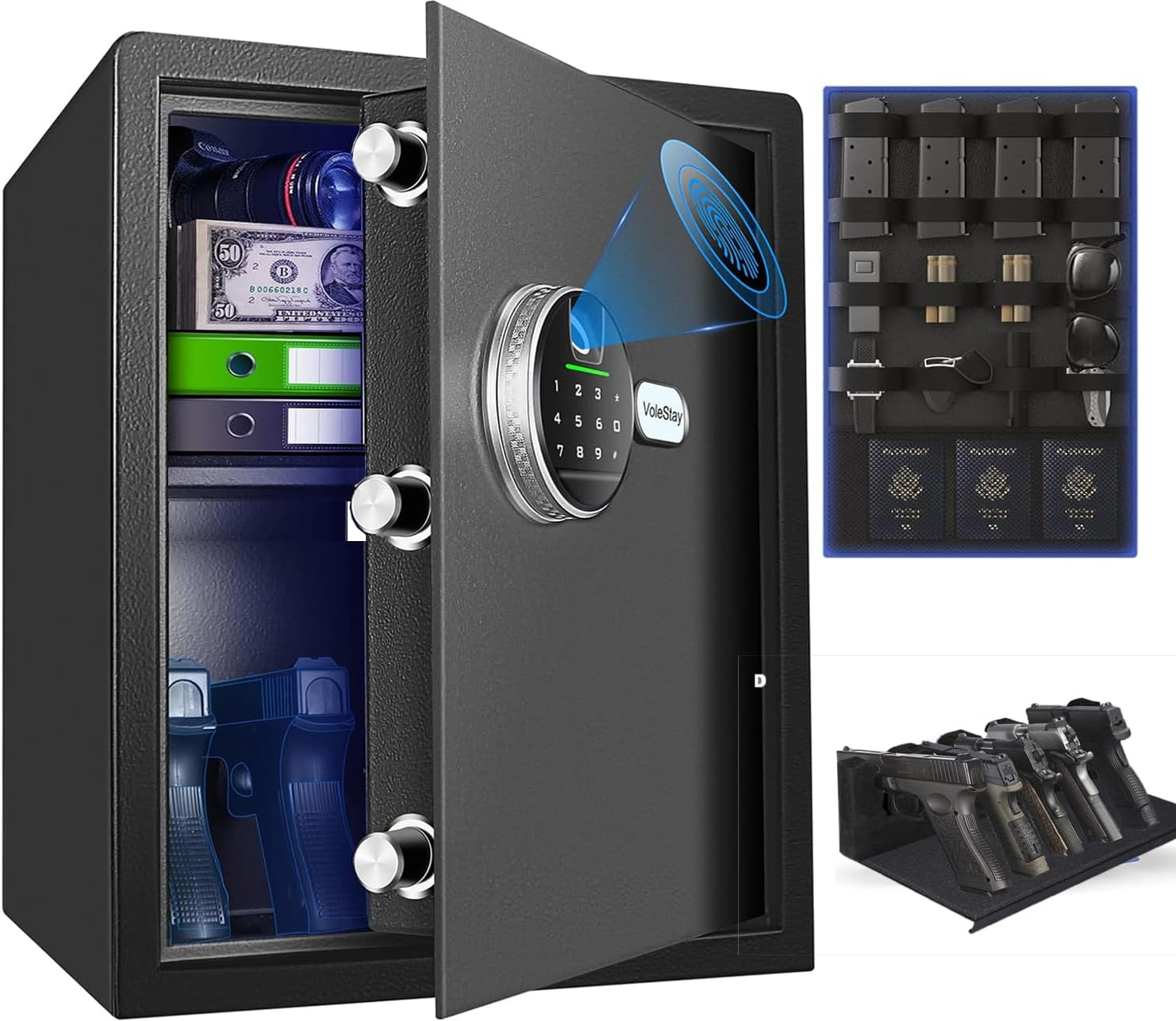 Biometric Home Safe, Fingerprint Gun Safe Lock Box,Money Box for Jewelry Handgun Cash Valuables,Perfect for Home/Office/Hotel, Black, 2.05 Cubic Feet