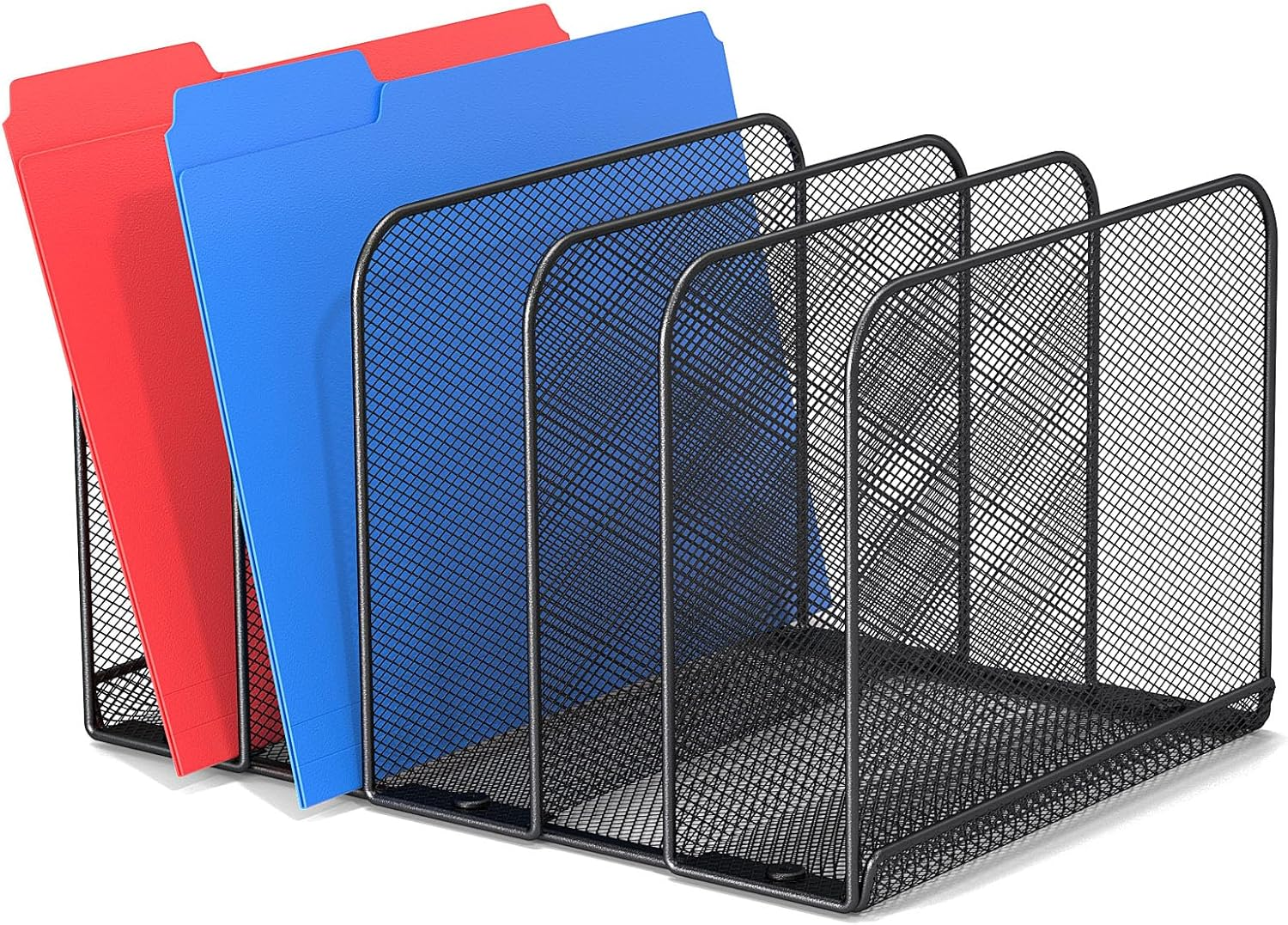 5 Sections Desk File Holder/Rack/Sorter,Mesh File Organizer,File Folder Organizer,Metal Upright Desktop Organization for Documents,Magazine,Kitchenware,Antiskid,Antirust,Sturdy,1 Pack