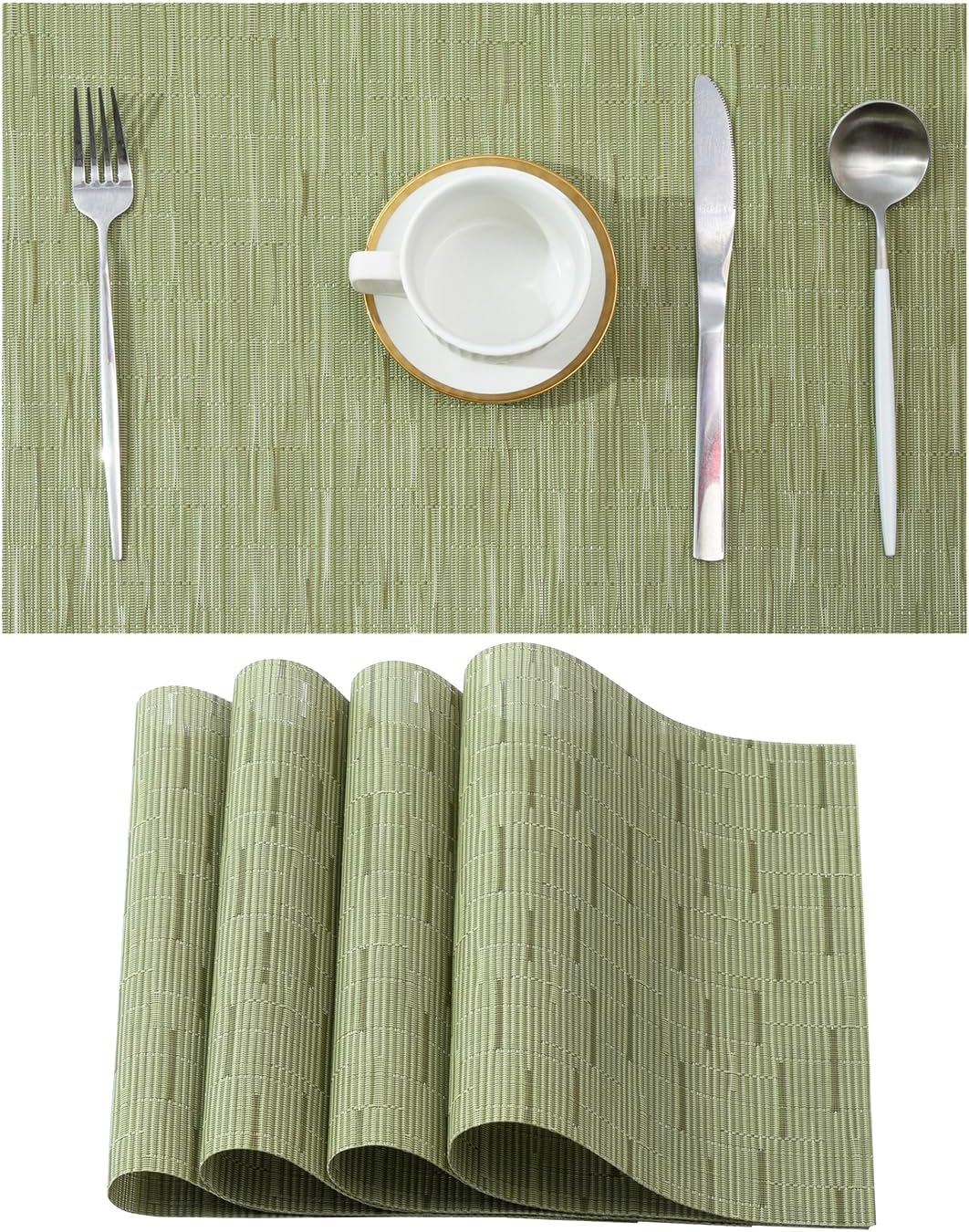 Leetaltree Pea Green Placemats Set of 4 - Heat Resistant Non-Slip Place Mats 