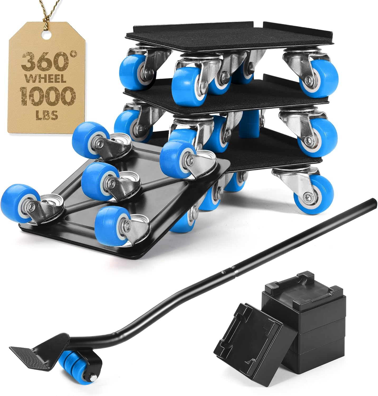 Heavy Duty Furniture Moving Tool Set, Supports up to 500 KG, 5 Wheel Metal Furniture Dolly, Appliance Sliders with Wheels, Furniture Lifter Tool (Blue, 10 CM * 10CM)