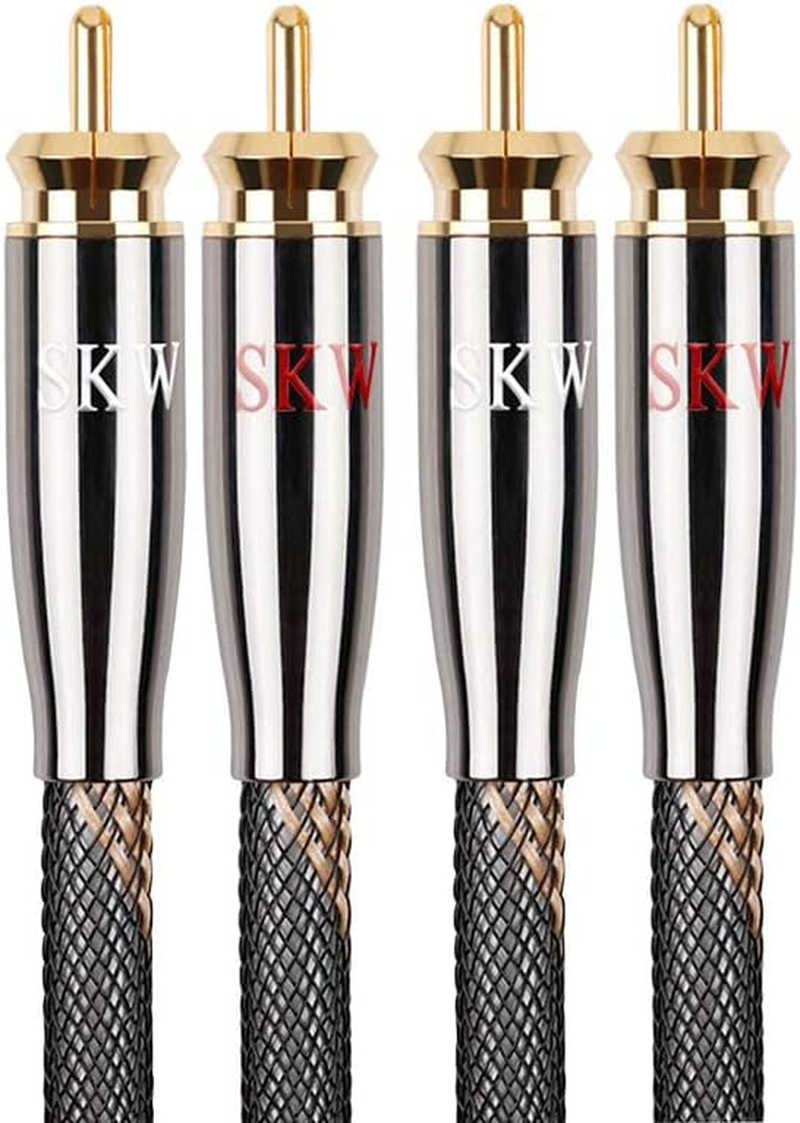 SKW Audiophile Series RCA Cable, 2RCA Male to 2RCA Male Hi-Fi Interconnect Cord, 1.6Ft/0.5M, 7Mm Heavy Duty Multiple Shielded Nylon Braided Cord for Turntable, Amplifier & Home Theater (Black)