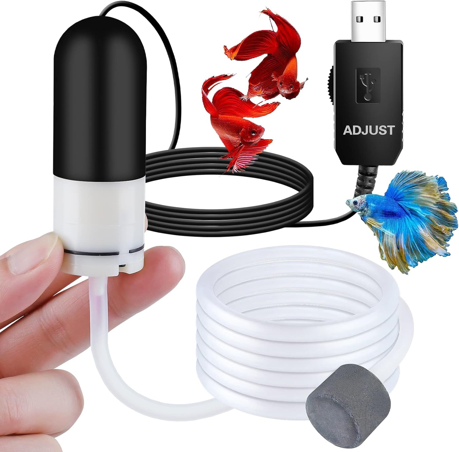 Mini Aquarium Air Pump,Usb Air Pump for 5 Gallon Aquarium Decorations Adjustable Fish Tank Aerator Includes Aquarium Oxygen Tube + Air Stones, USB Power Bank Aquarium Air Pump