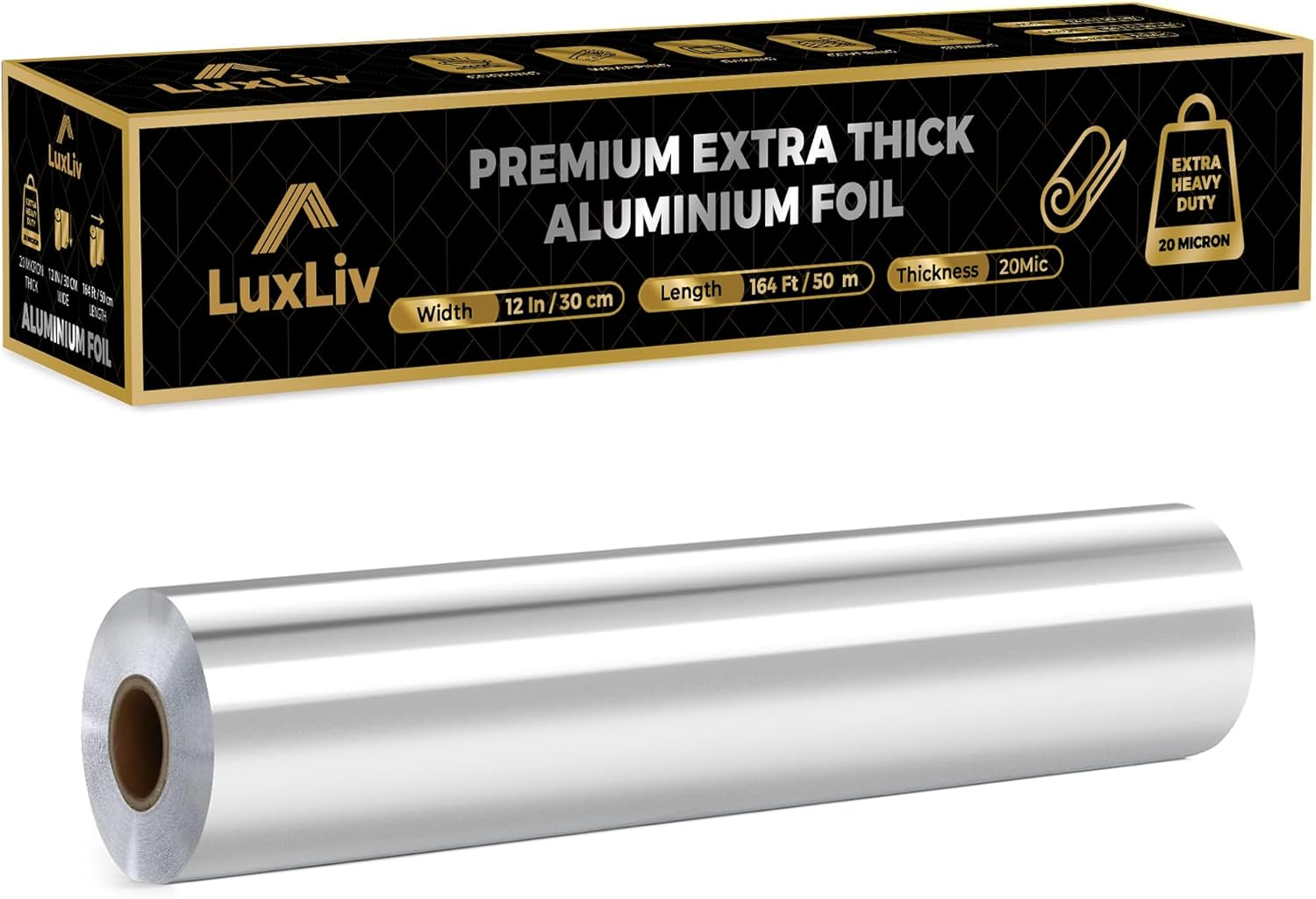 Aluminum Heavy Duty Tin Foil Roll â 12 Inch Wide X164 Ft Length,161 Sq Ft â Commercial Grade & Extra Thick, Strong Enough for  Service Industry with Cutter - LuxlivÂ®