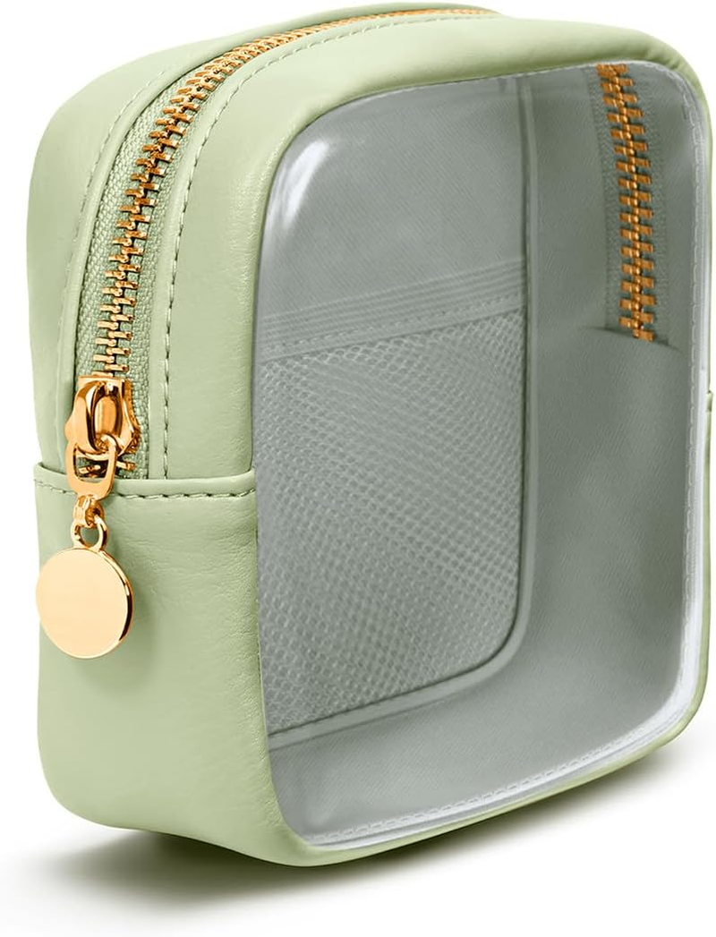 Clear Makeup Bag for Purse Mini Make up Cute Cosmetic Bag Pouch for Women with Slip-In Pockets Travel Toiletry Essentials Eco Vegan Leather Organizer Bags(Patent Pending)